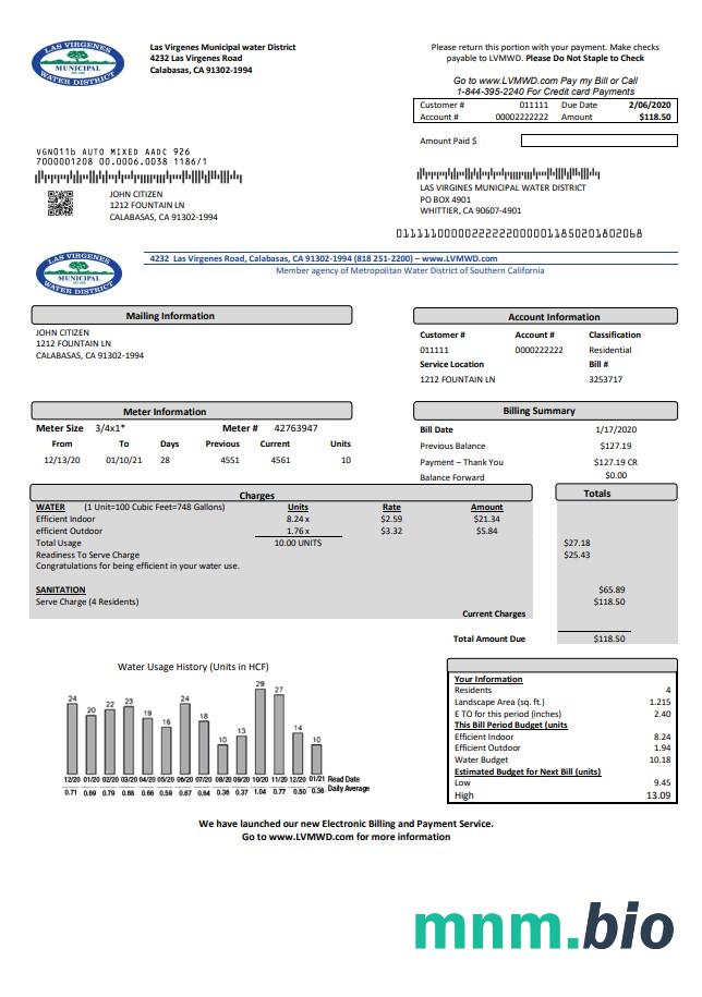 Usa California Las Virgenes Miejski Water District rachunek za media szablon w formacie Word i PDF